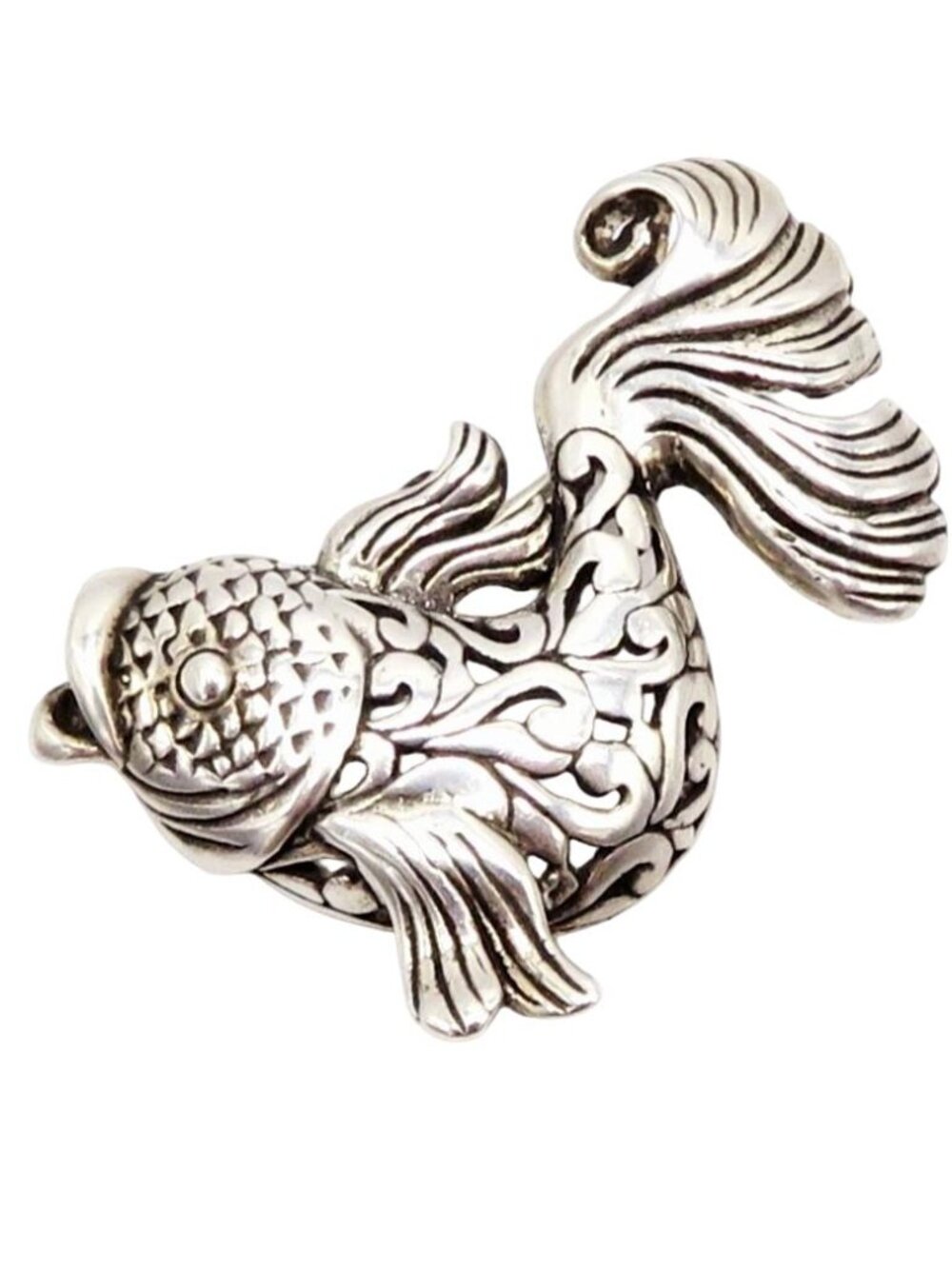Vintage Jezlaine 925 Sterling Silver Koi Fish Brooch Pin